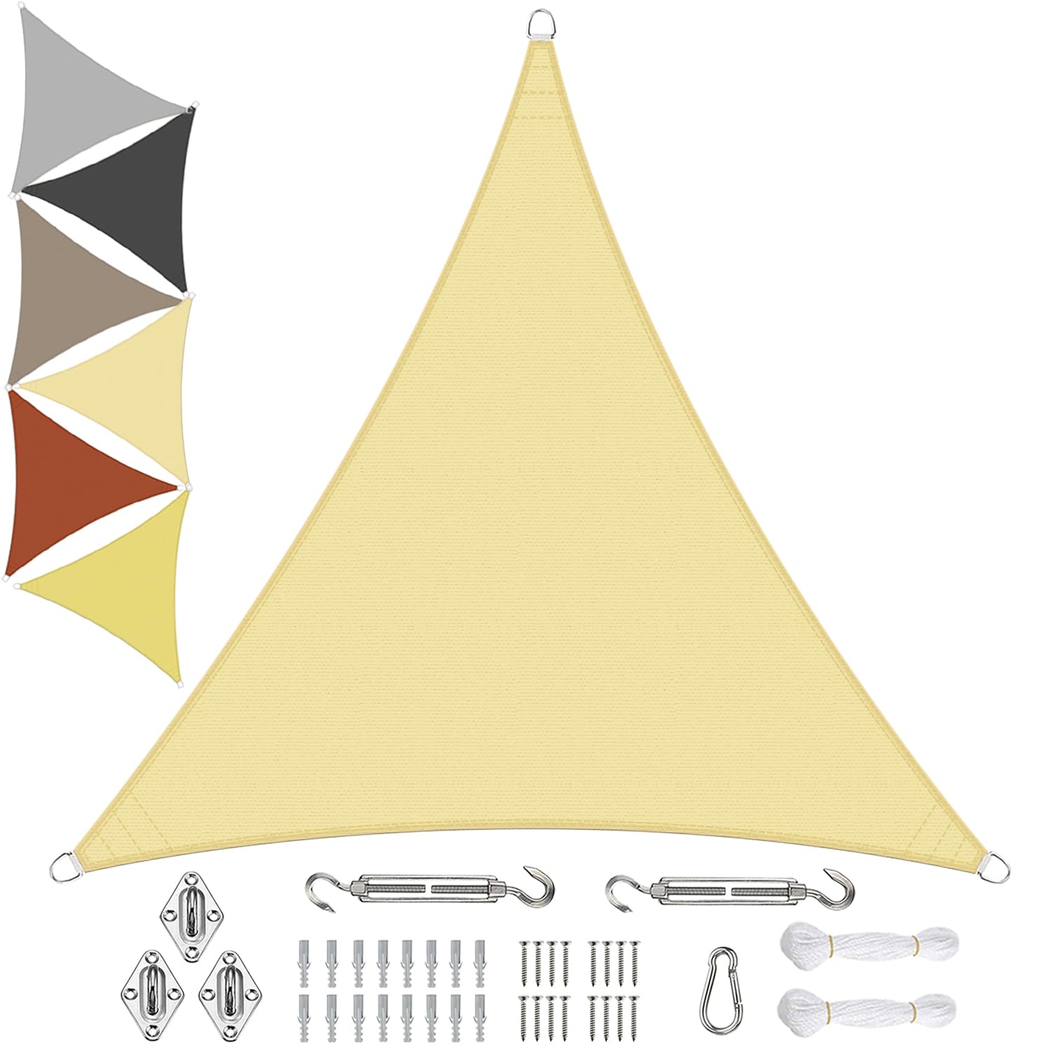 Sichtschutz Sonnensegel Wasserdicht Dreieckigig 4x4x4m aus PES-Polyester 95% UV-Schutz Witterungsbeständig Reißfest Viele Größen und Farben mit Befestigungsset für Terrasse Garten, Beige
