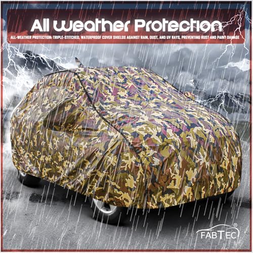 Image of FABTEC Car Body Cover for Honda WRV Jungle Print with Soft Cotton Lining Waterproof Car Cover UV & Rain Protection with Mirror and Antenna Pocket Bottom Elastic (Military /Camouflage Pattern)