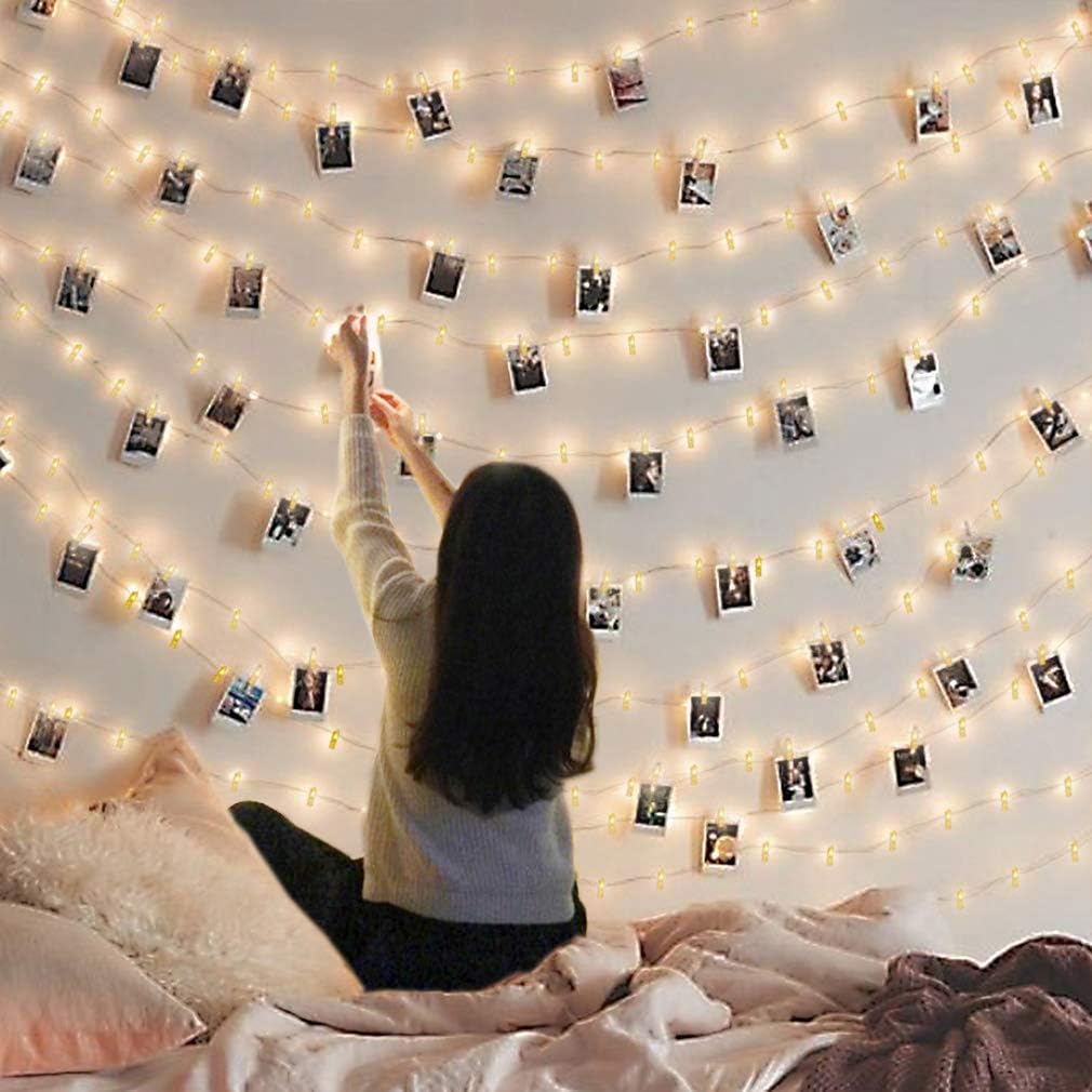 LED Photo Clip String Lights Home Decor Indoor/Outdoor, Battery Powered String Lights Lamp for Home/Party/Christmas Decoration Christmas Birthday Wedding Party Festival Decor (Warm White, 40 Lights)