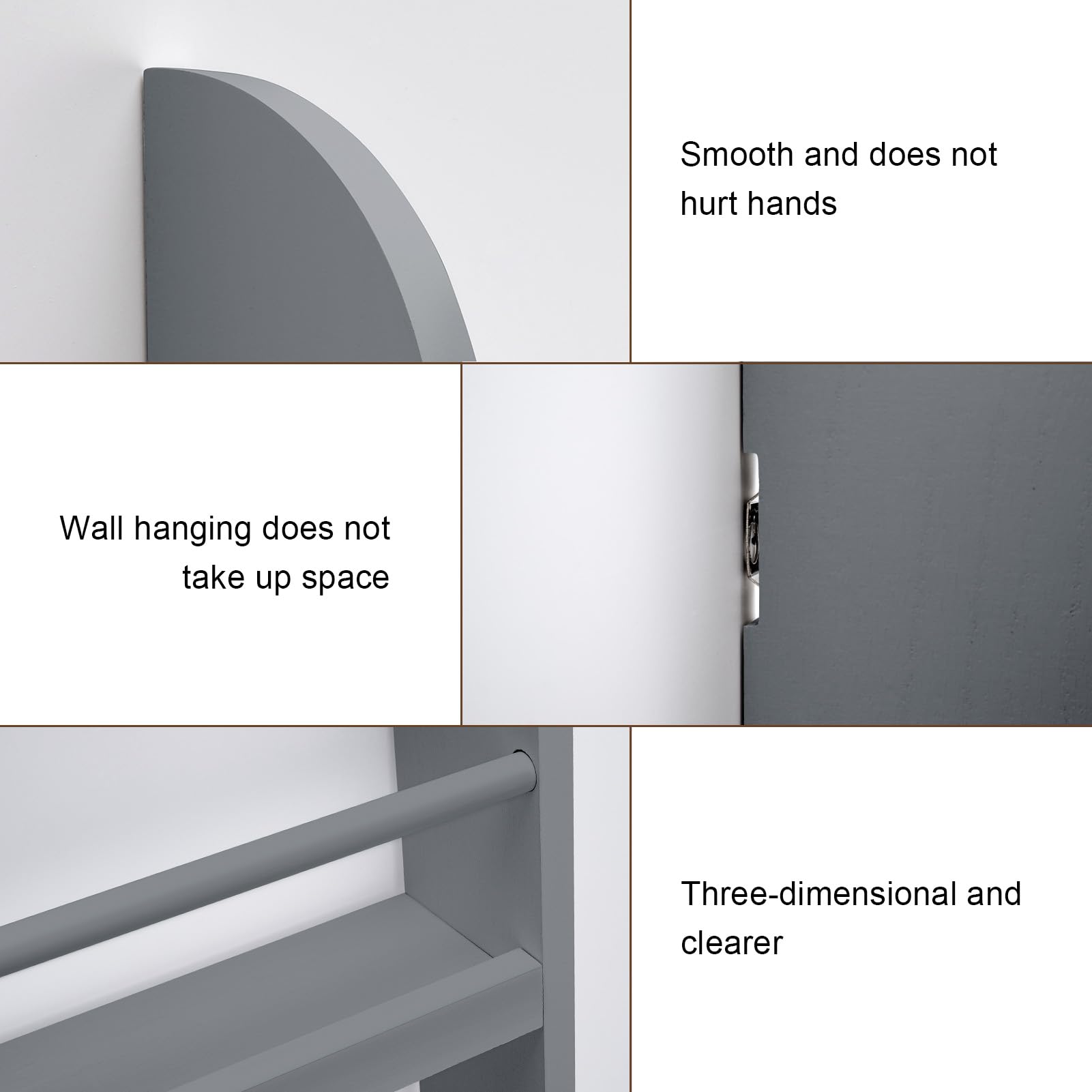 Holdfiturn Kids Bookshelf Kids Bookcase 4-Tier Book Shelf Display Rack 10 CM Depth Wooden Childrens Bookcase Suitable For Children's Bedroom Nursery Playroom Gray 116.5x60x 10CM