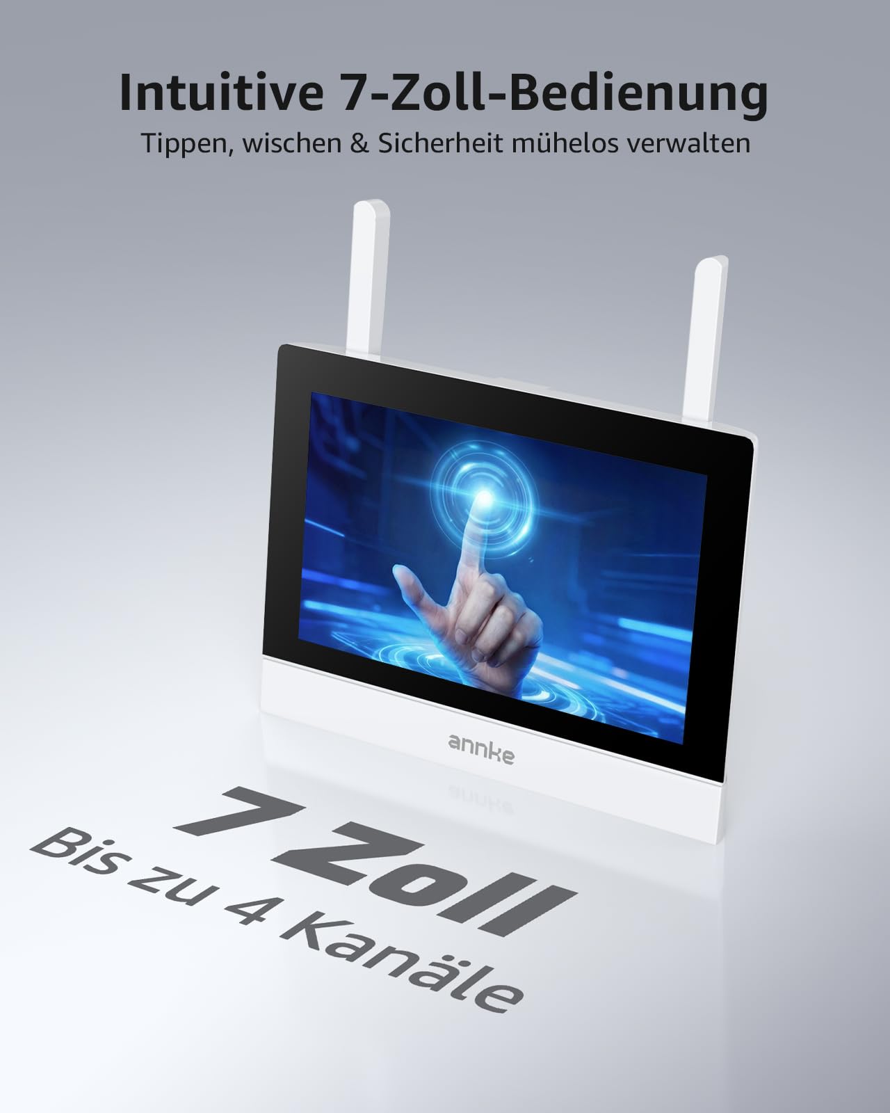 ANNKE Überwachungskamera Set mit Monitor, 7" Touchscreen NVR Bildschrim mit 2X 2K WiFi Kamera, Vollmetallmaterial, Farbnachtsicht, 2-Wege-Audio, Personenerkennung, Arbeiten ohne WLAN, 64GB Karte