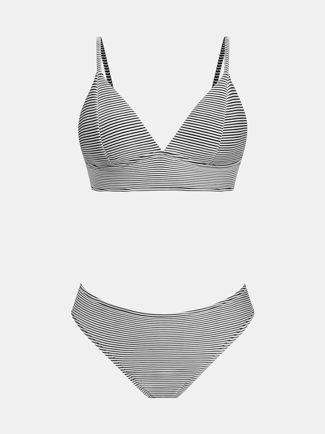 CUPSHE Women's Bikini Sets V Neck Bathing Suit Ribbed Low Rise | Triangle Bikini Top, Plunging V Neck, Removable Soft Cups, Adjustable Spaghetti Straps, Wide Underband, Textured Fabric