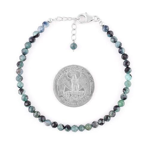 Miniatura 5 de Pulsera chapada en rodio de plata de ley 925 con delicada turmalina indicolita natural hecha a mano con cuentas y piedra natal natural, regalo para