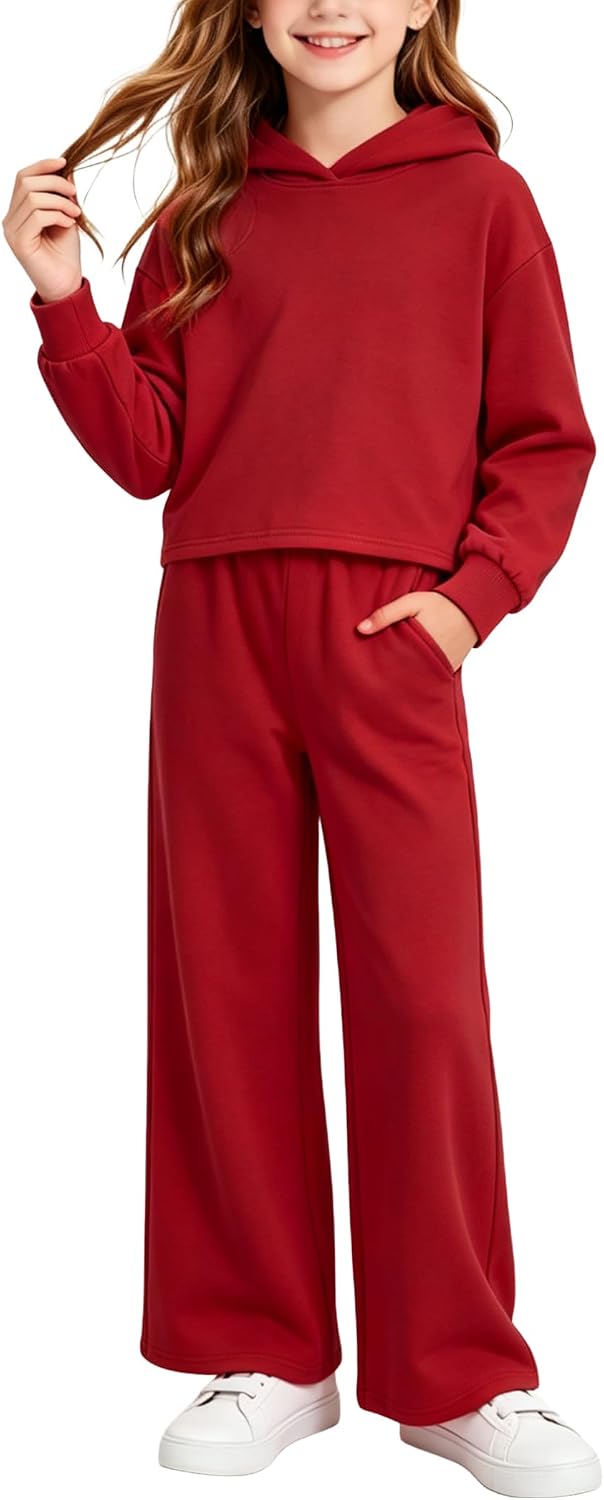 PATPAT Girls 2-Piece Sweatsuit Crop Hoodie Wide Leg Pants Lounge Set 7-16Y