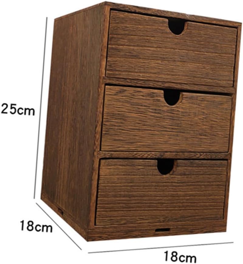 Wooden Multi-layer Storage Drawer Box with Three Removable Layers Desktop Organizer for Home Office Bedroom Stylish Brown Wood Grain Pattern Storage Case for Sundry Sorting and