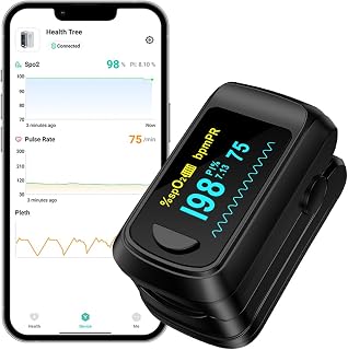 Pulse Oximeter Blood Oxygen Monitor Fingertip HealthTree Bluetooth Pulse Ox with Free APP, O2 Pulse Oximeter Finger and Heart Rate Monitor