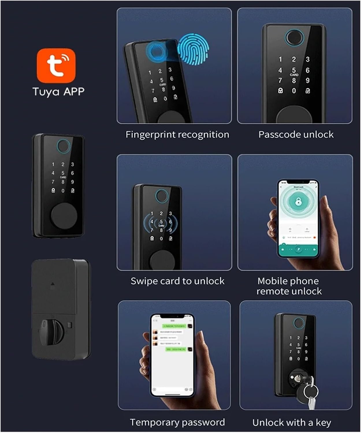 DS01 4言語対応 Tuya スマート指紋認証デッドボルトロック