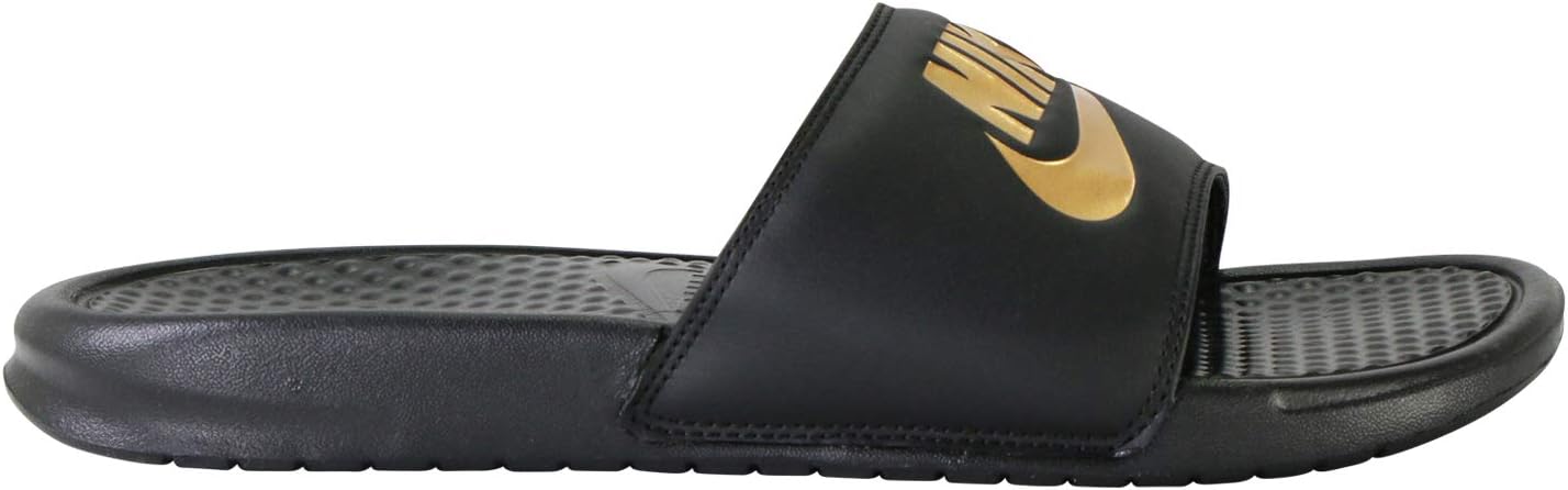 Nike Men's Benassi Just Do It Athletic Sandal, Metallic Gold, 8 Regular US 8 M US Black/Metallic Gold