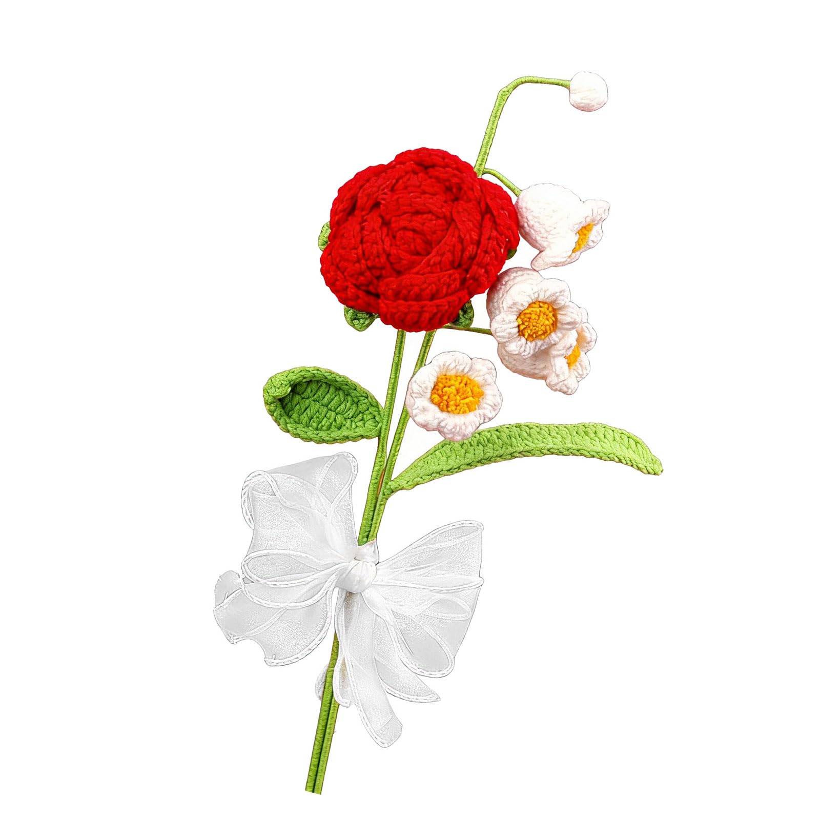 ZEPFJHE Crochet Flower Arrangement with Roses and Lilies for Vases Table Centerpieces Crochet Rose and Lilies Bouquet for Elegant Home Decor