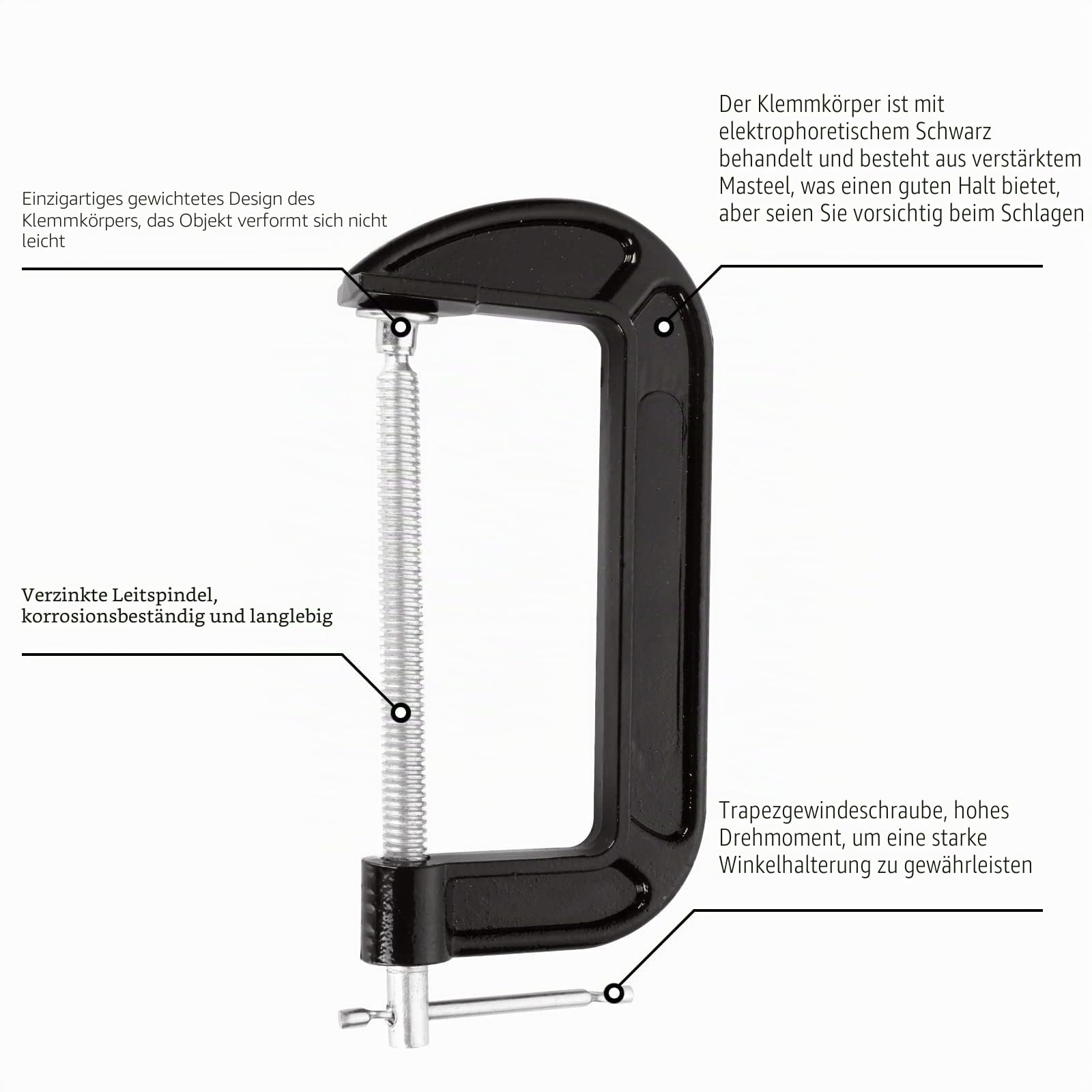 ASelected 4 Stück G Klemme, 150 mm, robuste Schraubklemmen, industrielle Stärke, C-Klemmen-Set für Holzbearbeitung, Schweißen, Gebäude, Autoreparatur, 15,2 cm Backenöffnung