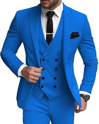 Mens 3 Piece Suit Classic Fit Double Breasted Suit for Men Formal Business Wedding Prom Suits