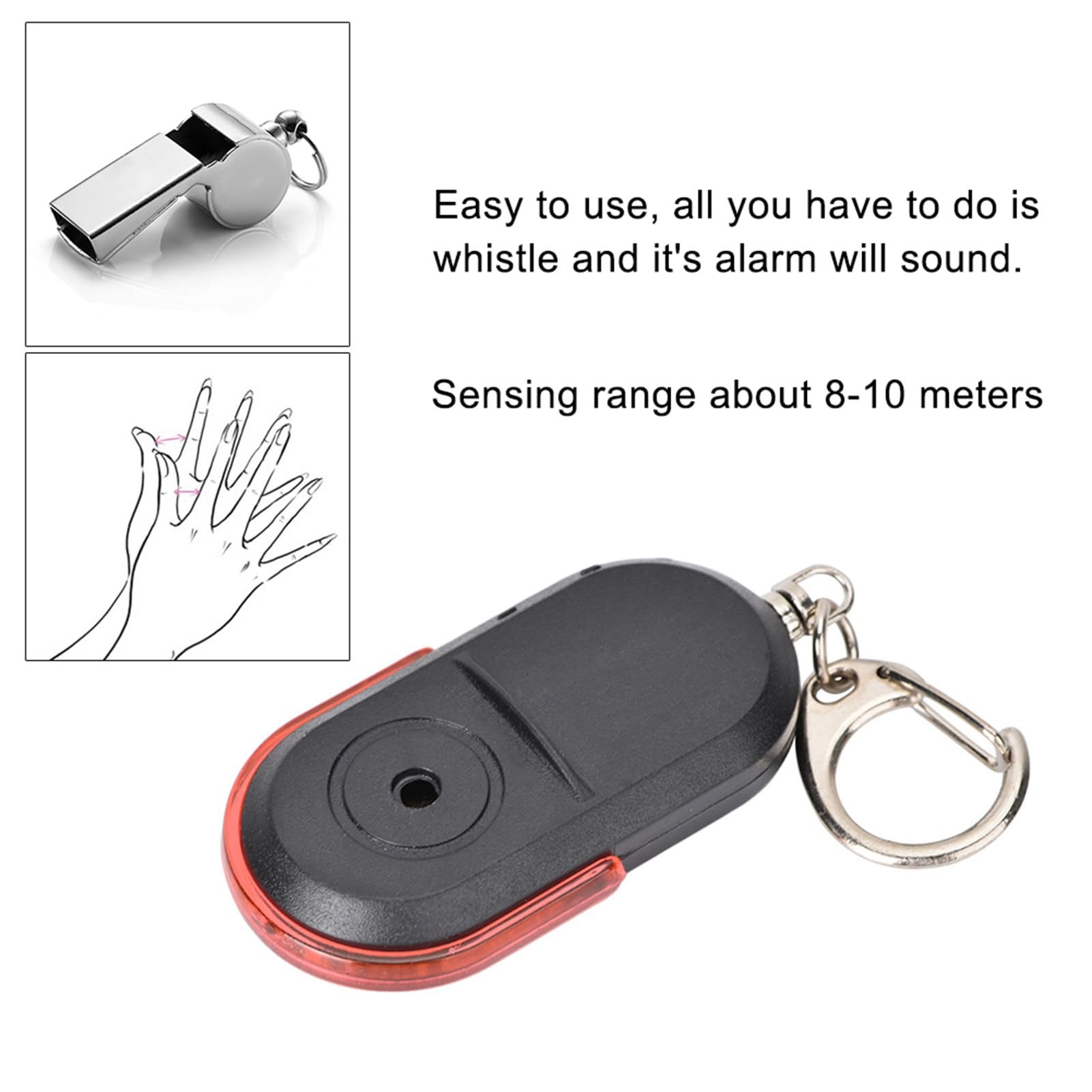 Wakects Localisateur de Clés sans Fil, Localisateur de Porte-Clés électronique, Télécommande, Dispositif D'alarme Anti-Perte, Portée de 8 à 10 Mètres, Lumière LED Activée par Sifflet (Rouge)