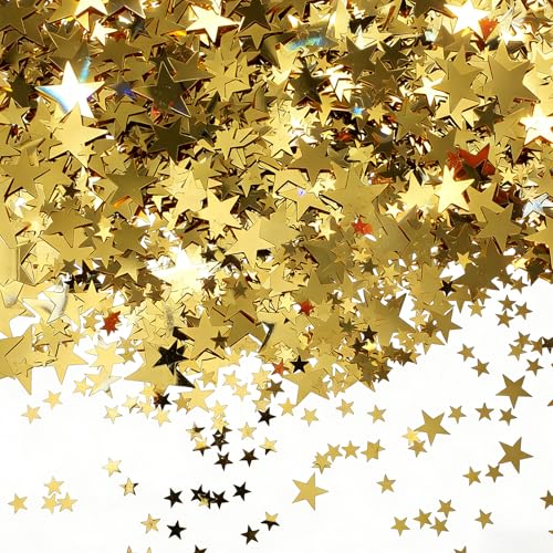 Nogeqi 50 g de confettis pailletés dorés, étoiles pailletées, décoration de table pour Noël, anniversaire, Nouvel An, Noël, mariage (5/10/15/20 mm)