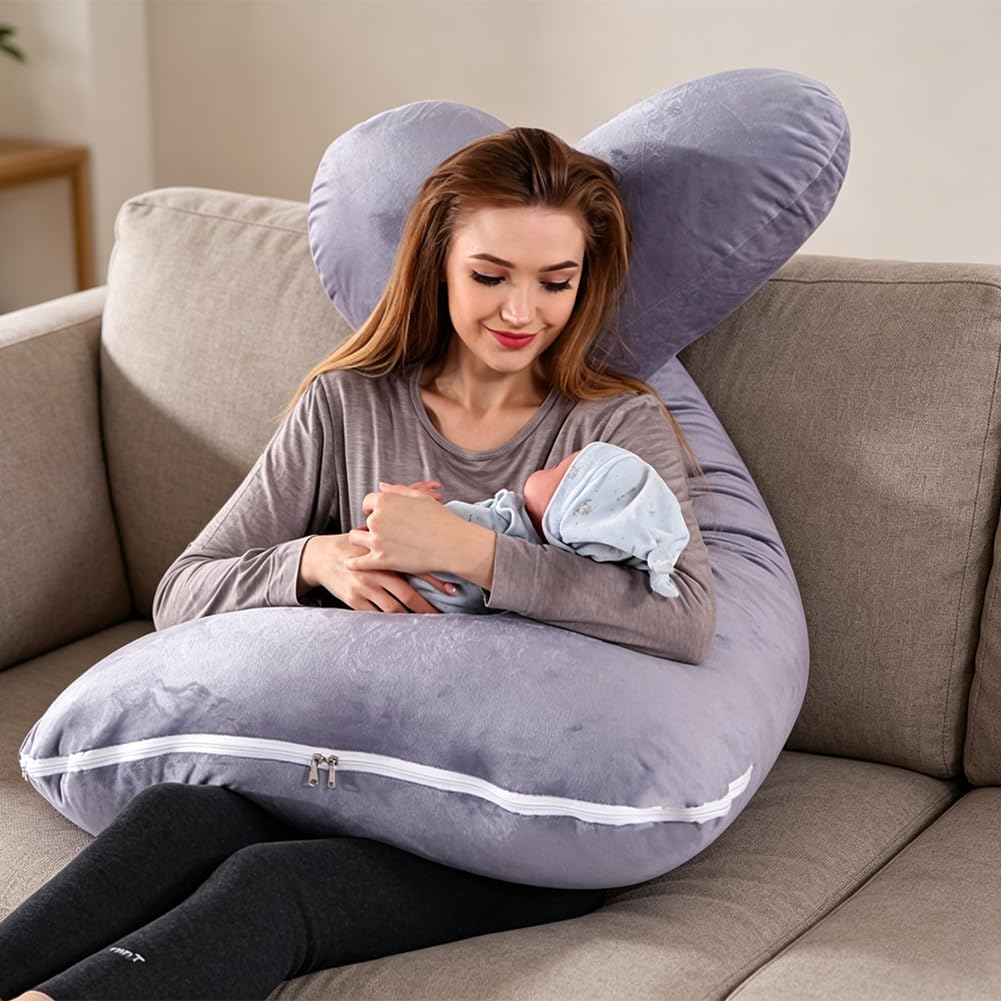 FARYODI Coussin de grossesse en forme de U - Housse de rechange - 140 x 80 cm - Pour femme enceinte et d'allaitement - 100 % coton - Amovible et lavable en machine - Doux pour la peau - Respirant