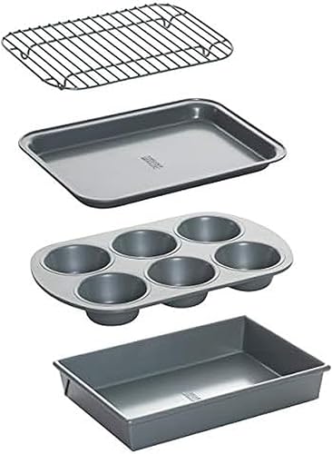 Chicago Metallic Juego de utensilios para horno tostador antiadherente 4 piezas acero al carbono Chicago Metallic Juego de utensilios para horno tostador antiadherente 4 piezas acero al carbono