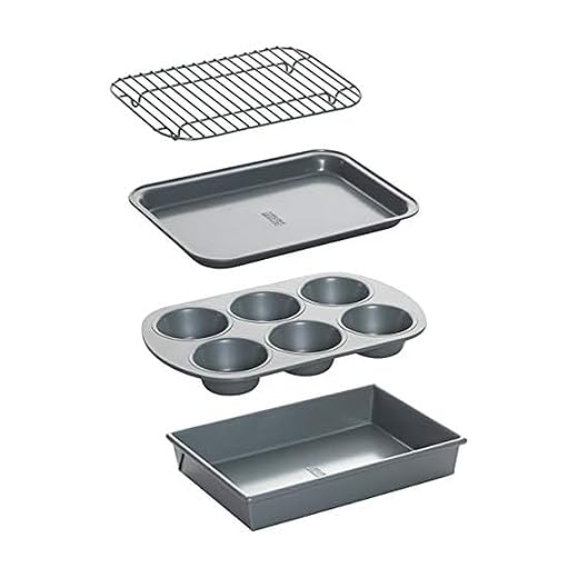 Chicago Metallic Non-Stick Toaster Oven Bakeware Set, 4-Piece, Carbon Steel
