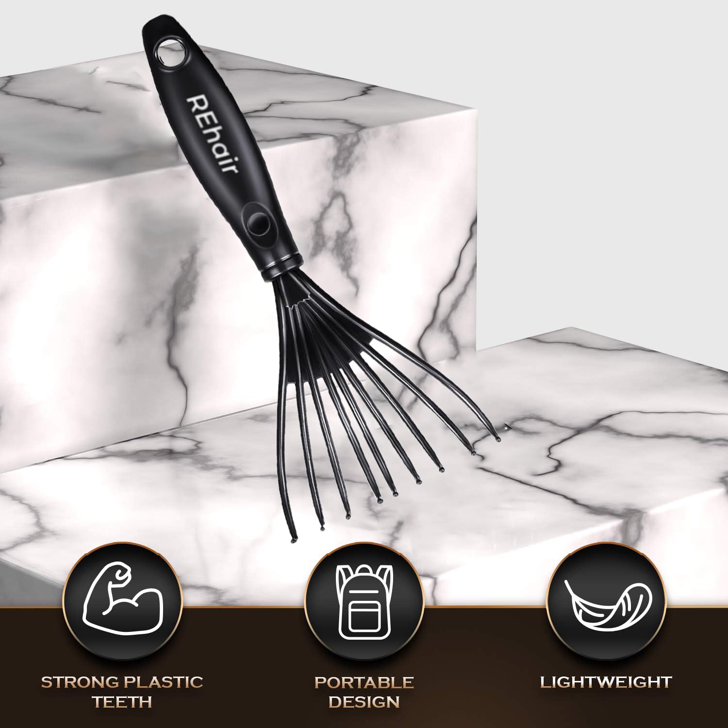 REhair Hair Brush Cleaner Tool - Remove Hair and Residue from Hair Brush with Ease (Black)