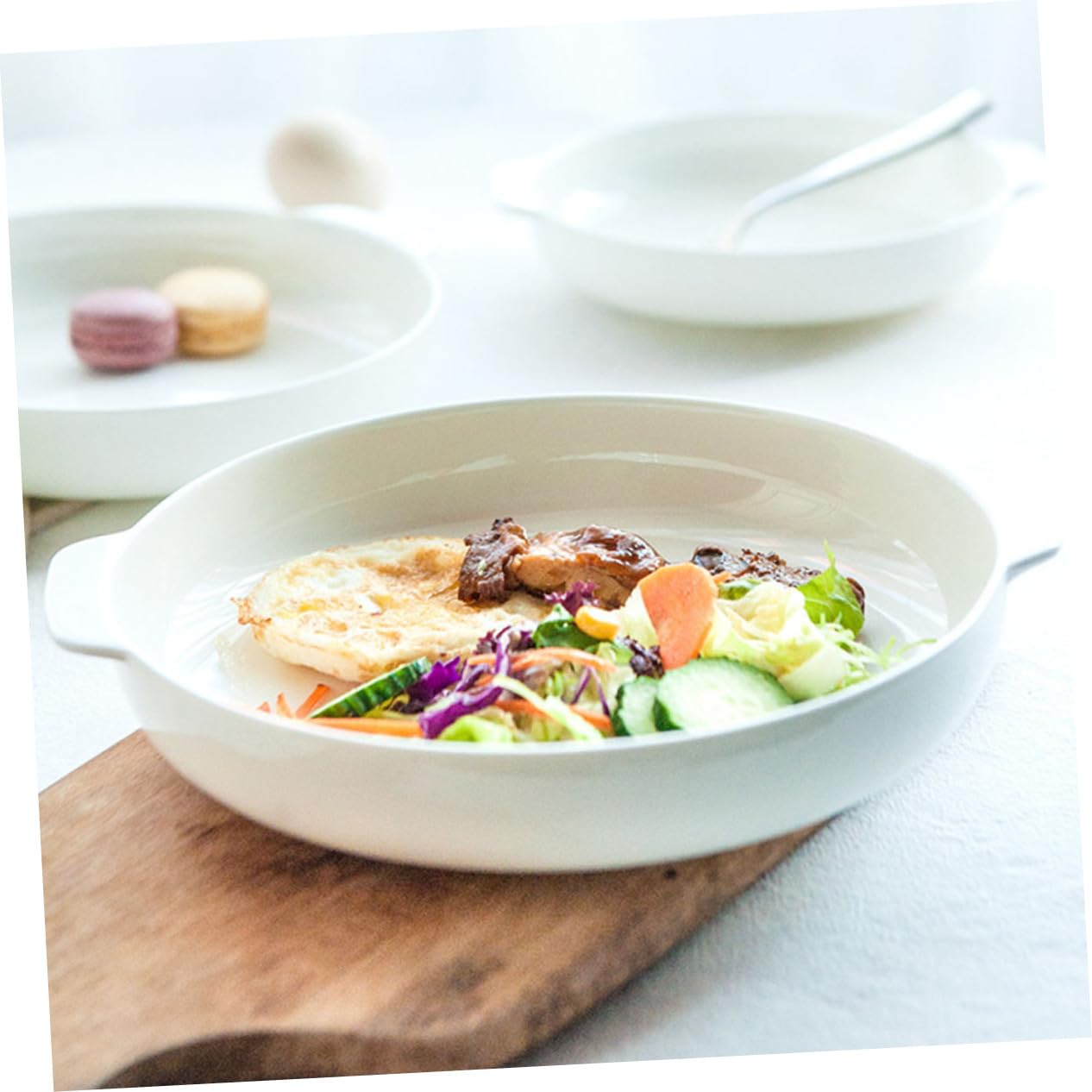 Veemoon White Porcelain Plate Ceramic Baking Sheet Cheese Board Dish Handles for Baking and Serving