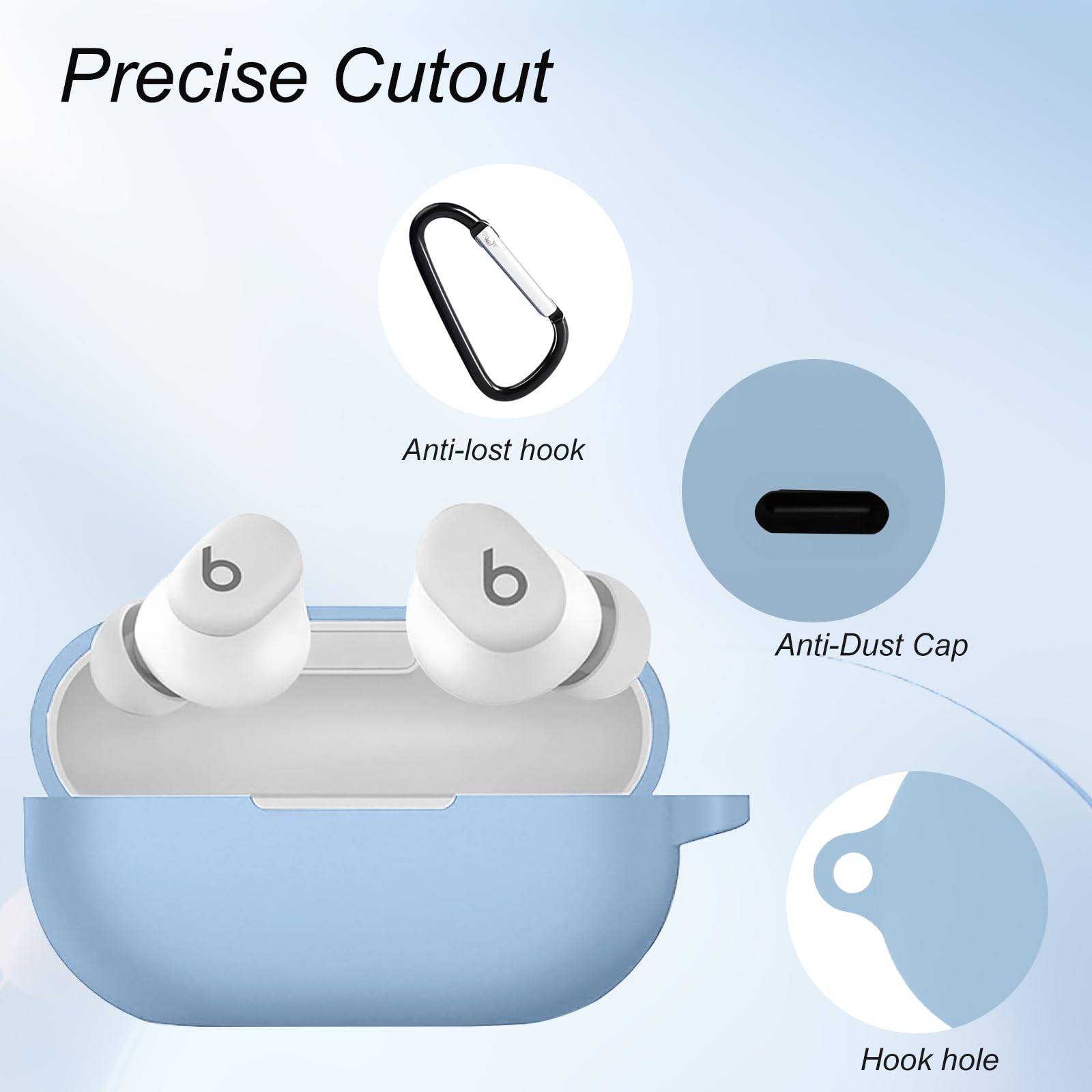 KZIOACSH Silicone Case for Beats Solo Buds Ultra Slim Anti-Scratch Anti-Lost Protective Earbuds Case Lightweight Washable Sumdge-Proof Earphone Skin Cover with Carabiner for Beats Solo Buds Blue - Image 3