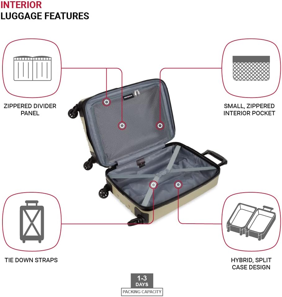 SwissGear 8018 Expandable Luggage, Hard Shell Carry-On Luggage with Spinner Wheels - Image 4