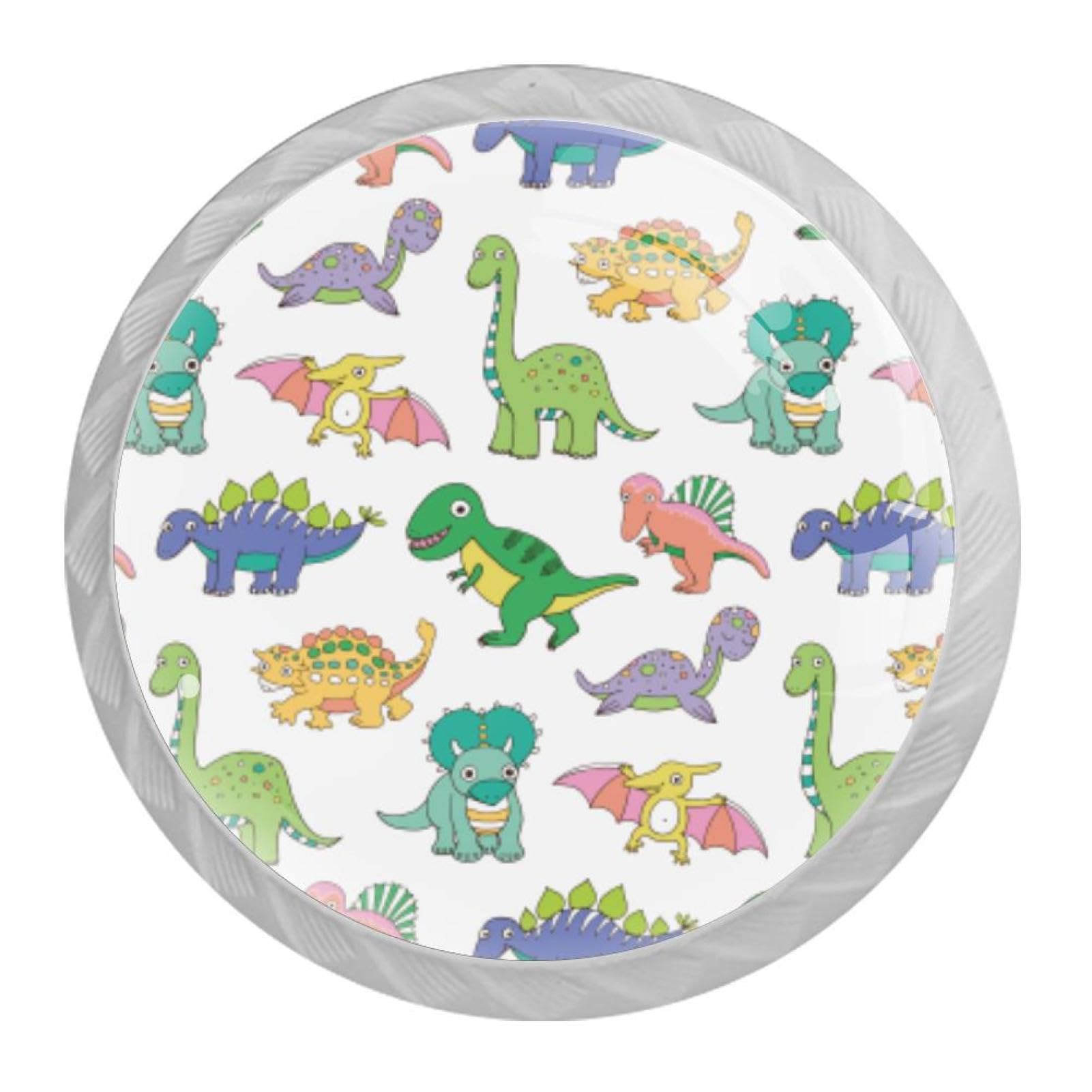 Tqmspg Multi11 4 Pieces Drawer Pulls Cute Dinosaurs Pattern Door Knobs Dresser Handles For Kitchen Wardrobe Cupboard Hardware Furniture