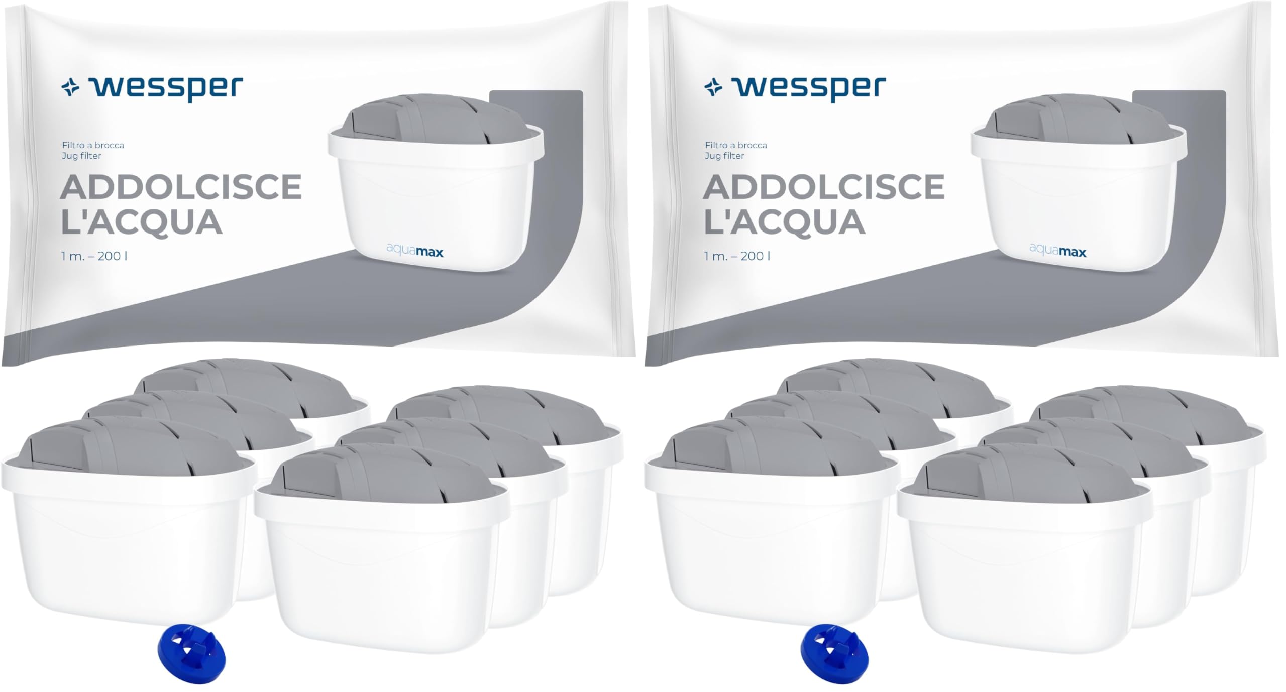 Wessper Filtri per acqua per caraffe filtranti compatibili con le Brita maxtra+, Amazon Basic, Dafi Unimax, Cartucce di acqua dura per brocca acqua filtrante- 6 pezzi (Confezione da 2)