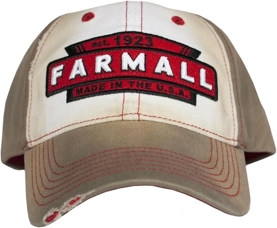 McCormick Farmall Men's Adjustable Baseball Cap, Distressed Tea-Stained with Logo Patch, 6-Panel Hat Brown