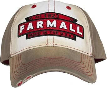McCormick Farmall Mens Adjustable Baseball Cap, Distressed Tea-Stained with Logo Patch, 6-Panel Hat Brown