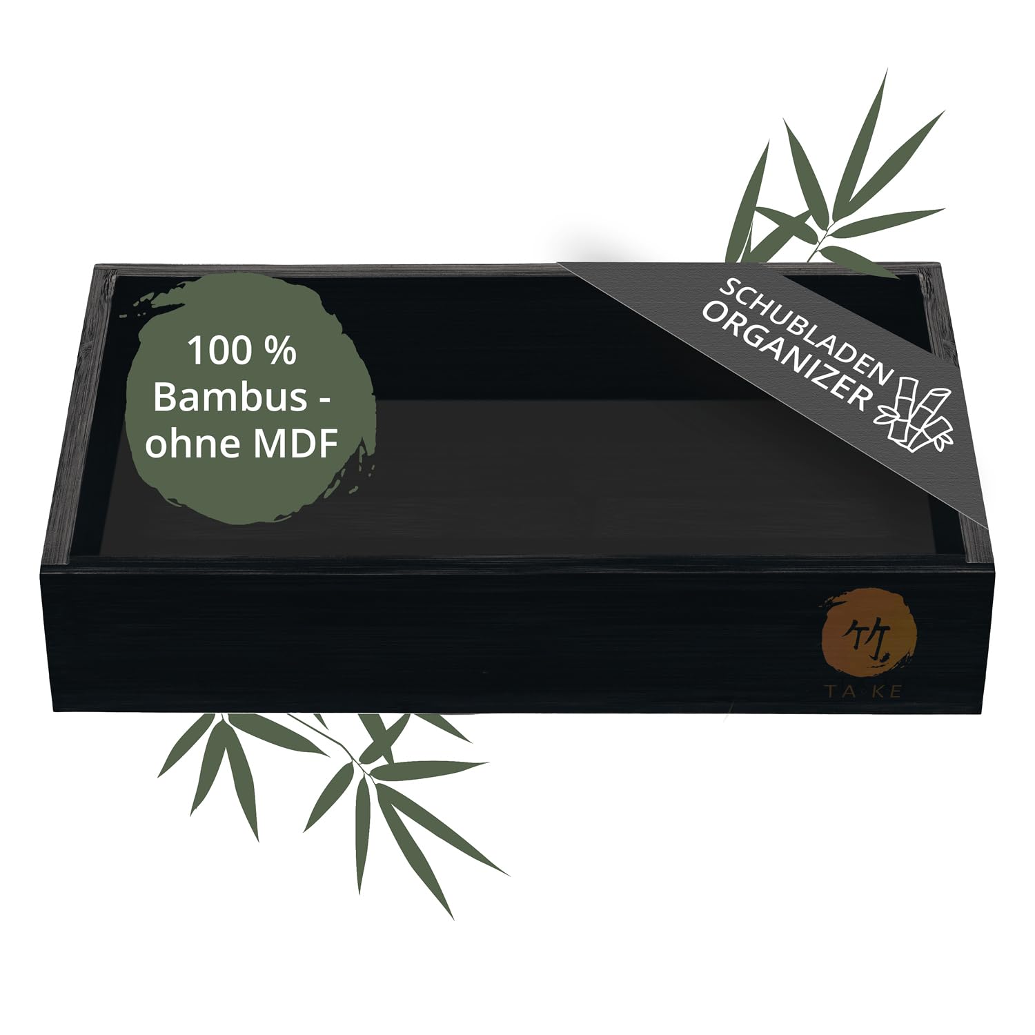 TAKE® 1-teilige Bambus Box schwarz [27x15x5.5cm] - Natur Bambus Aufbewahrungsbox Holzkiste für Küche, Büro und Bad Organizer, Aufbewahrungsbox für mehr Ordnung, Ordnungsbox (schwarz)