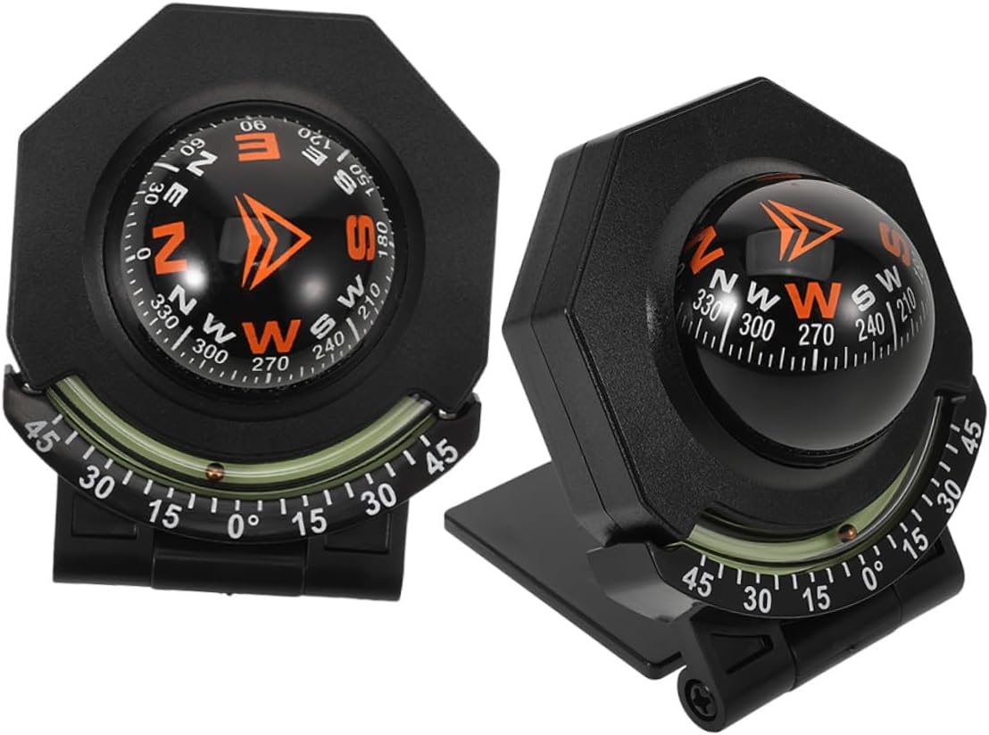 UPKOCH 2pcs Car Compass Inclinometer Dashboard Mount, High Precision Automotive Directional Guide Ball for Vehicle and Boat Use, Surface Mount Auto Compass for Outdoor Driving