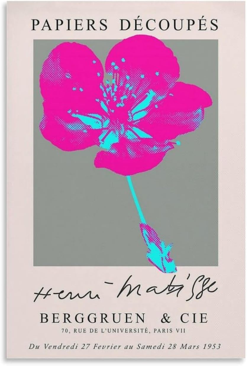 Rikin Liuff Pink Flowers by Henri Matisse Poster and Prints Exhibition Wall Art Henri Matisse Painting Canvas for Home Wall Picture Decor 40x55cm Frameless