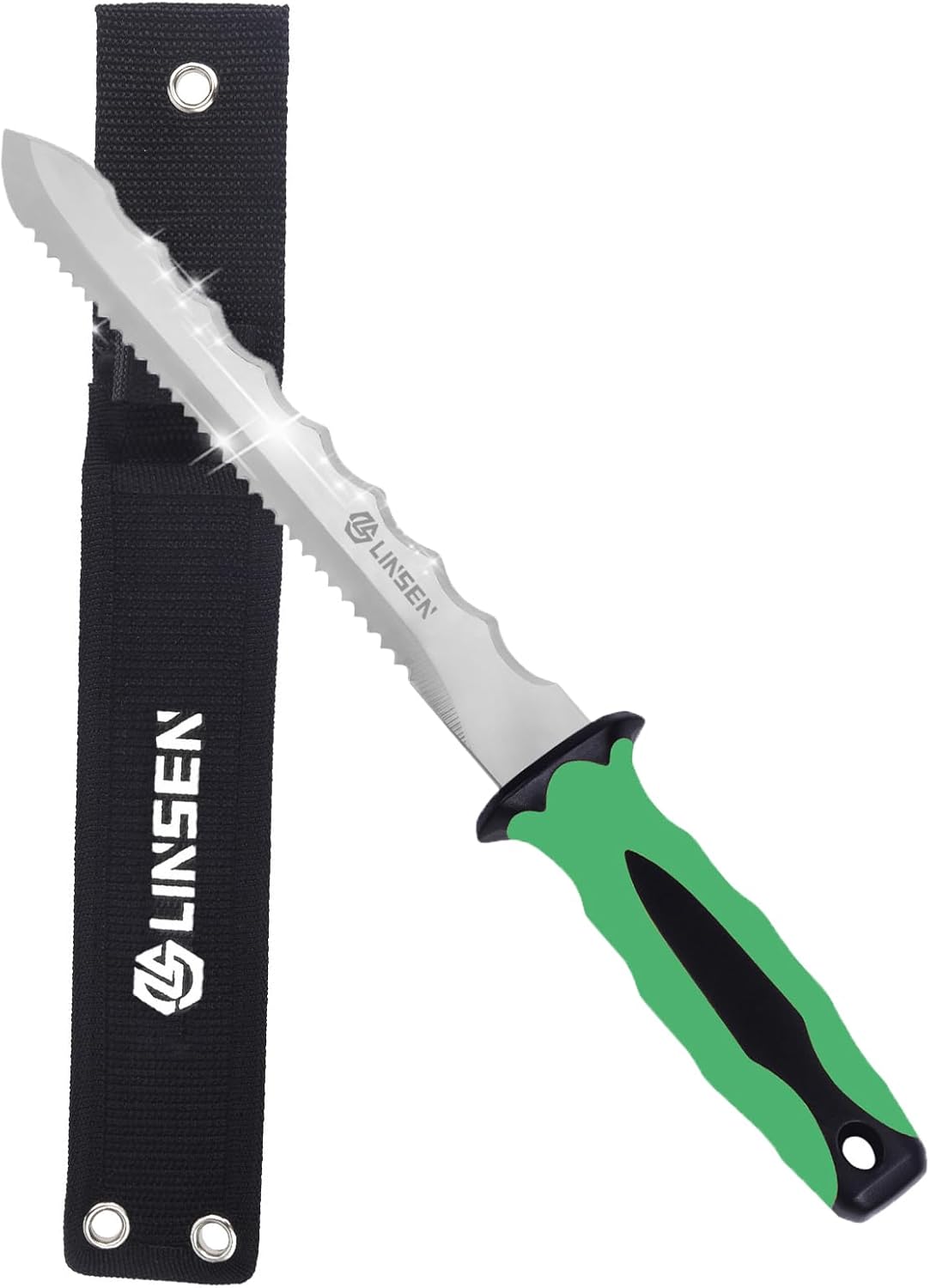 Stainless Steel Garden Knife with 7.8" Blade with New Handle, Double Side Utility Sod Cutter Lawn Repair Garden Knife with Nylon Sheath (GREEN)
