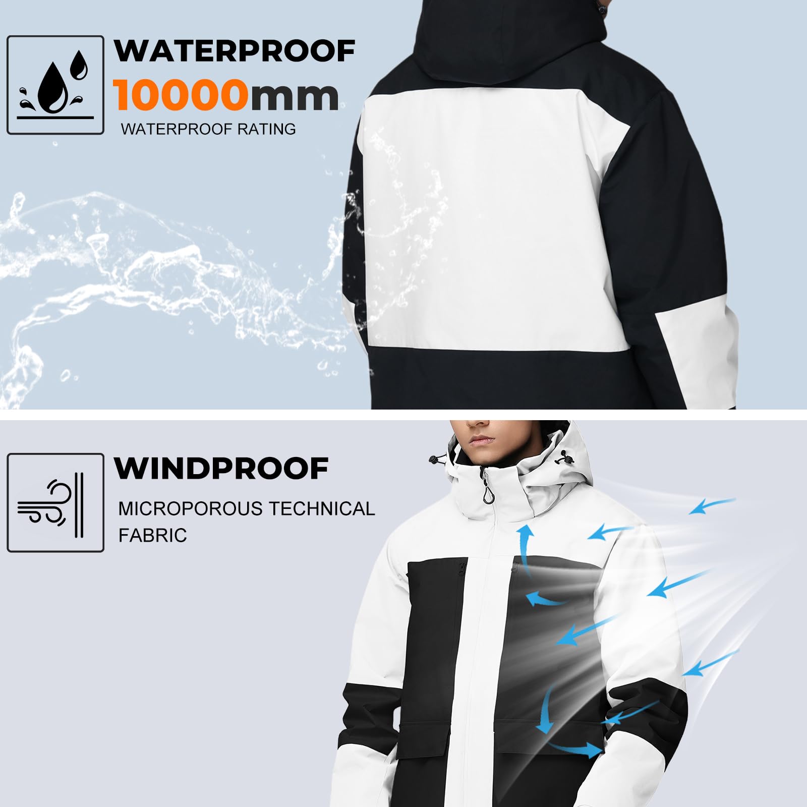 HOUZONIY Herren Schneeanzug Skijacke und Skihose Set Herren Zweiteilig Outdoor-Skikleidung Winddicht Ski Anzug Mit Kapuzen zum Skifahren Snowboarden
