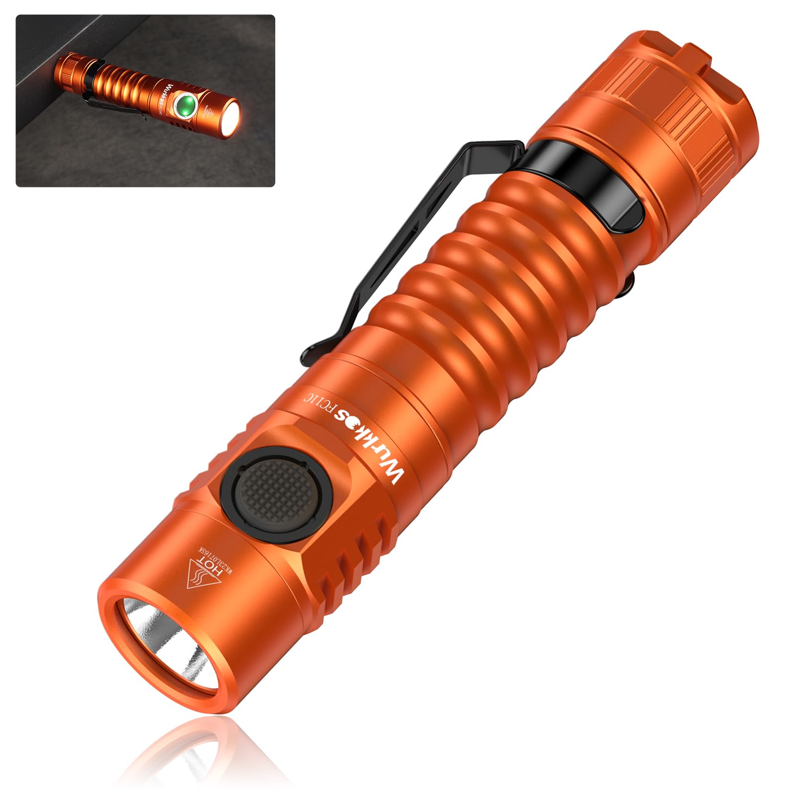 Wurkkos Fc11c-Orange-5000K Fc11c Orange Led Torch, 1300 Lumens Super Bright Led Torch, 90 Cri, Usb C Cordless Flashlight