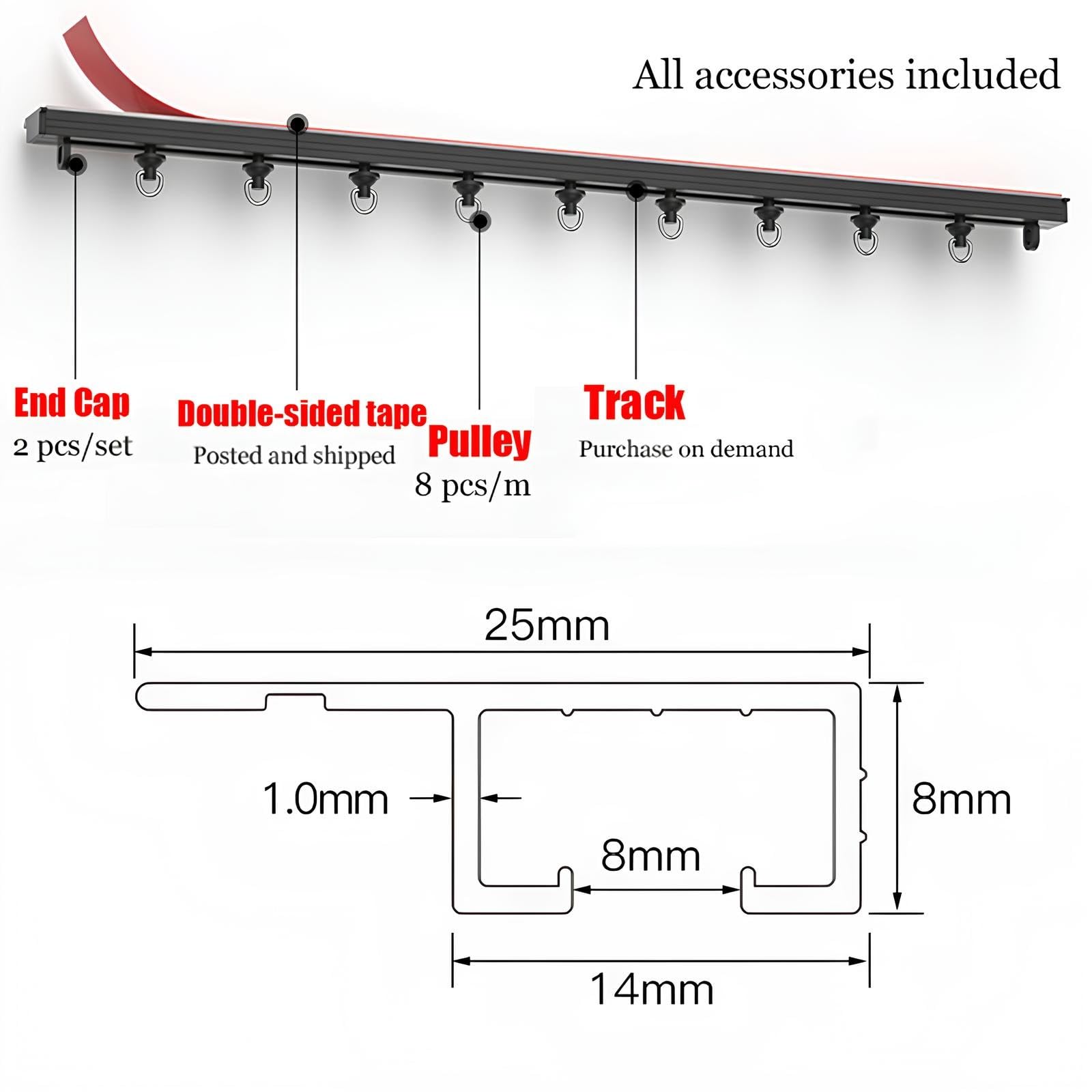 Selbstklebende Vorhangschiene, Wandmontage/Deckenmontage,Ohne Bohren Gardinenschiene Aus Aluminiumlegierung Für Erkerfenster, Raumteiler, Wohnzimmer, Badezimmerdusche(Black,4.0m(4 * 1m))