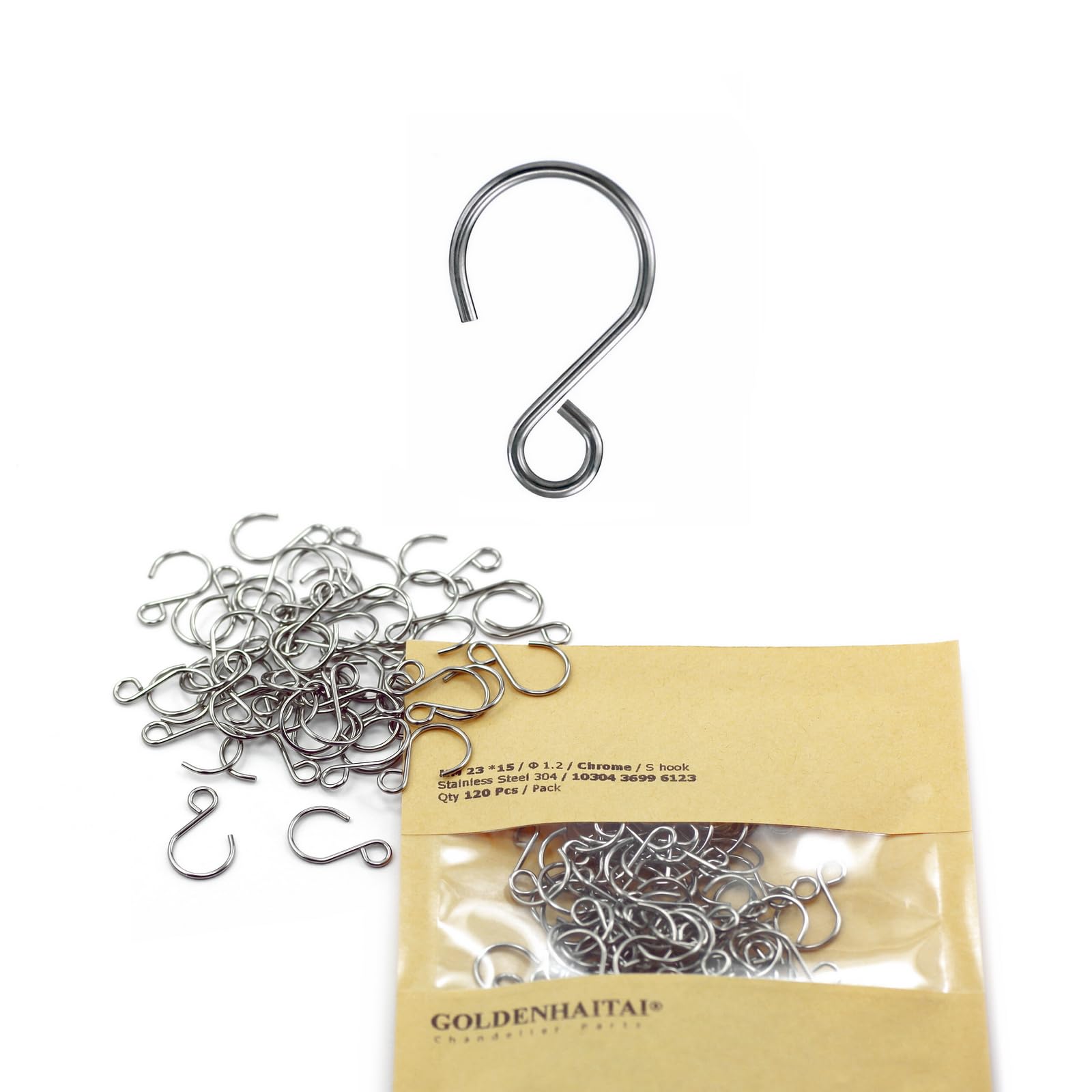 GOLDENHAITAI 120pcs Stainless Steel S Shape Ornament Hooks