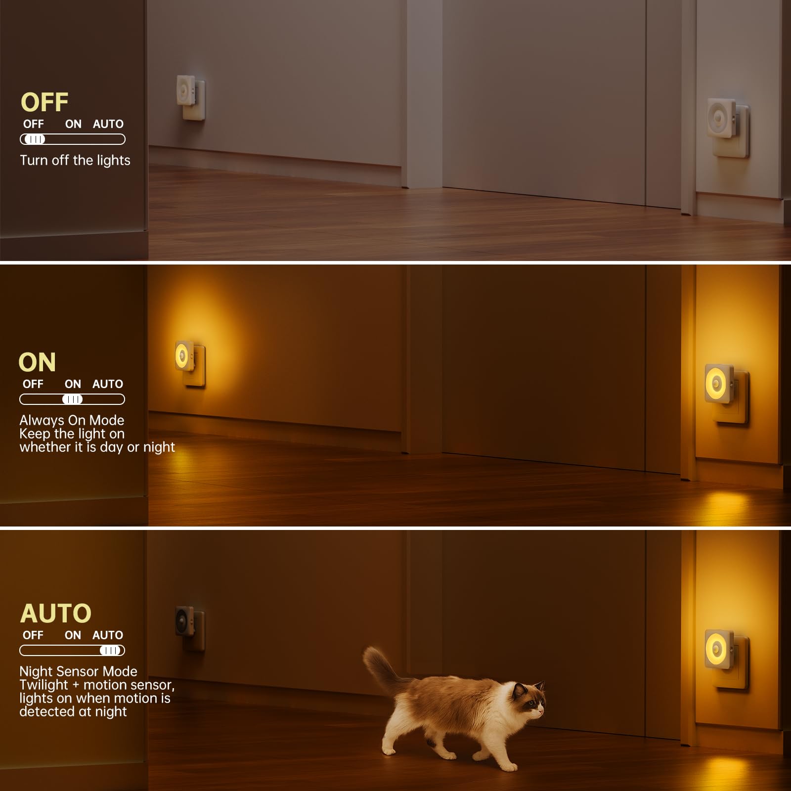 Swoieltr Luce Notturna Bambini da Presa, [2 Pezzi] Luci Notturne con Sensore Movimento Modalità Sensore o Sempre Accesa Regolabile, Certificata CE per Interni da Letto, Soggiorno e Bagno (Ambra-PIR)