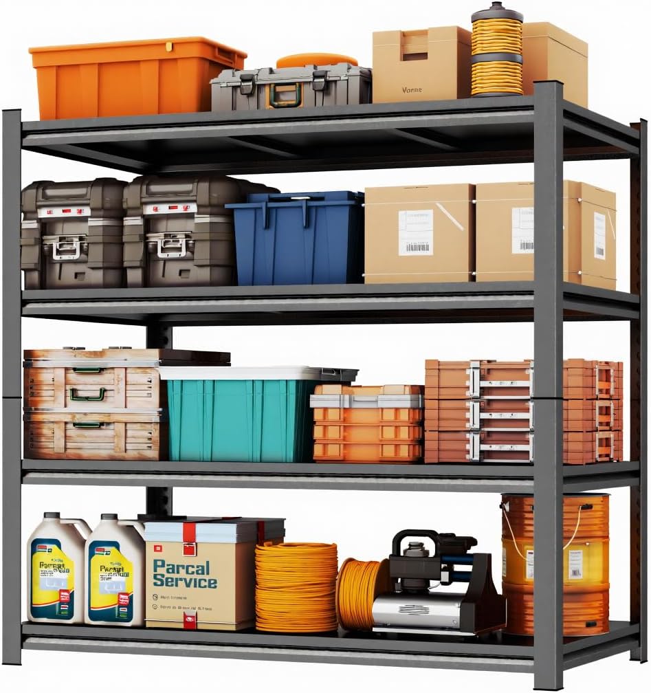 47" W x 24''D Garage Shelving 2000LBS Storage Shelves 4 Tier Industrial Shelving Adjustable Metal Storage Shelves for Garage, Basement, Warehouse, Commercial, Easy Assemble,63" H