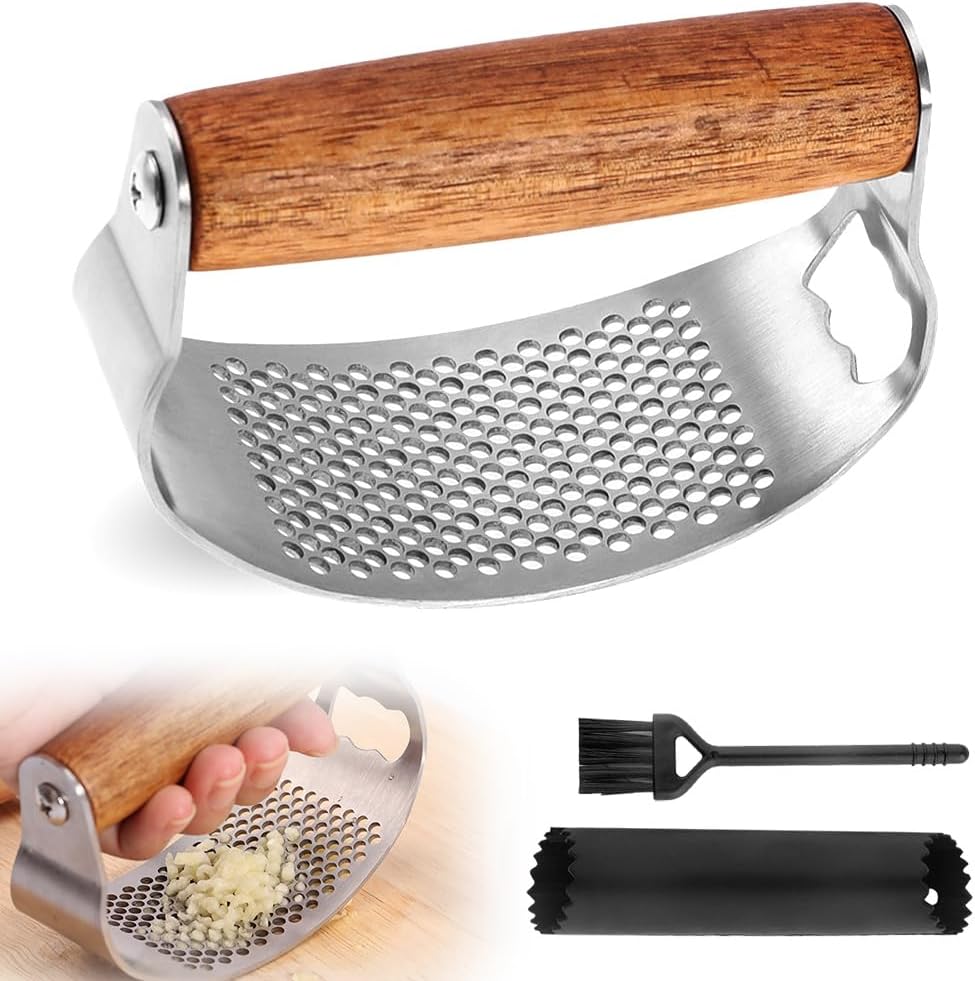 Stainless Steel Garlic Presser, 2025 Upgraded Rocker Professional Garlic Press, Ergonomic Garlic Crusher for Home Kitchen Use, Heavy Duty Mincer Tool Garlic Chopper Garlic Presser Mincer (1)
