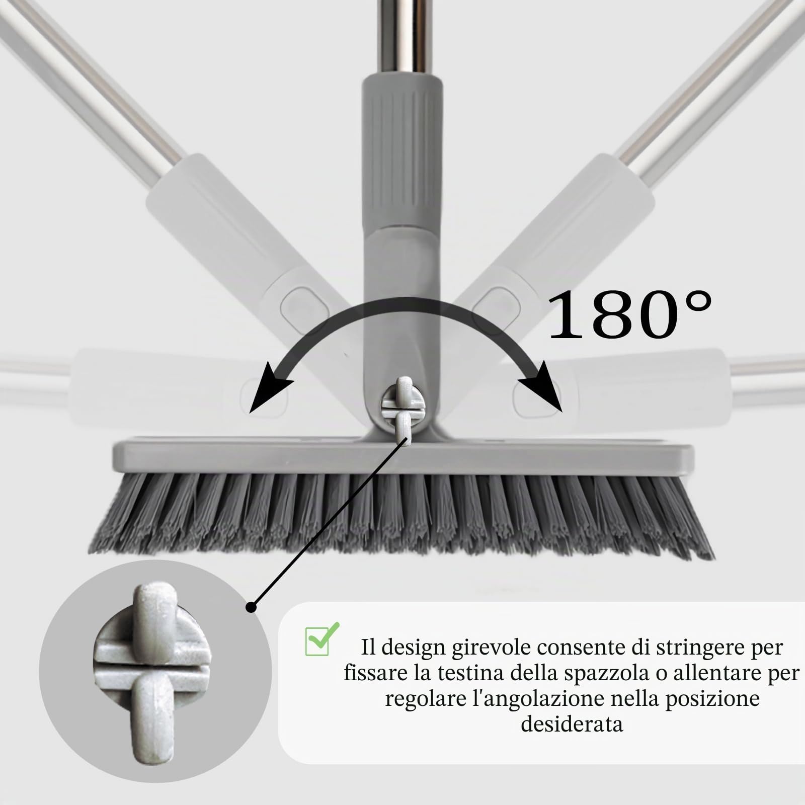 Spazzola per fughe con manico lungo per la pulizia del bagno, spazzola per la pulizia delle fughe per pavimenti piastrellati, girevole a 180°, per cucina, battiscopa, garage, terrazze, ponti
