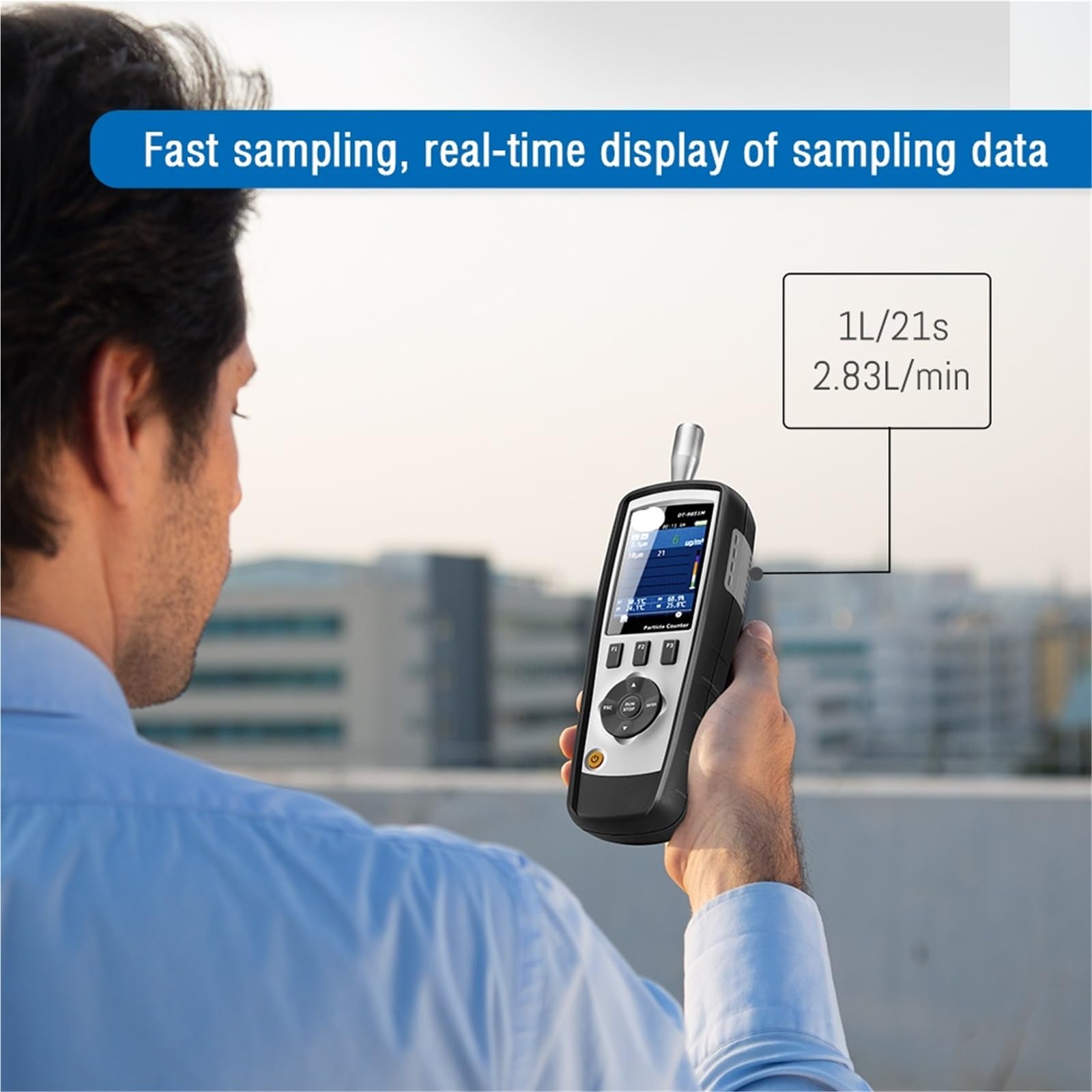 Staubpartikelzähler, Digitaler Tragbarer Luftpartikelzähler DT-9851M TFT LCD 5000,für Innen Außenbereich | 2,83 L/min Durchfluss, 0,3–2,5 Μm, PM2,5/PM10-Erkennung