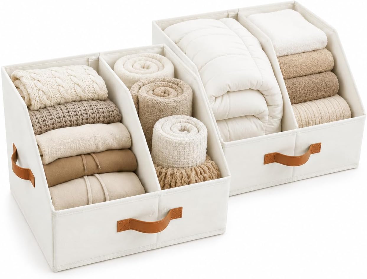 HOMELUX THEORY Closet Organizers Storage, Large Collapsible Bin 2pc, Ivory
