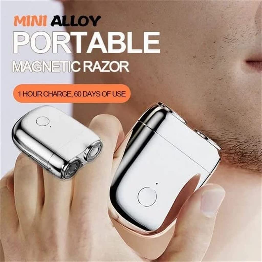 Waterproof Portable USB Men's Shaver, Electric Mini Magnetic Suction Washable Double-Headed Shaver, Beard Cutter, Waterproof and Silent, Clean Shave (Plating Orange)