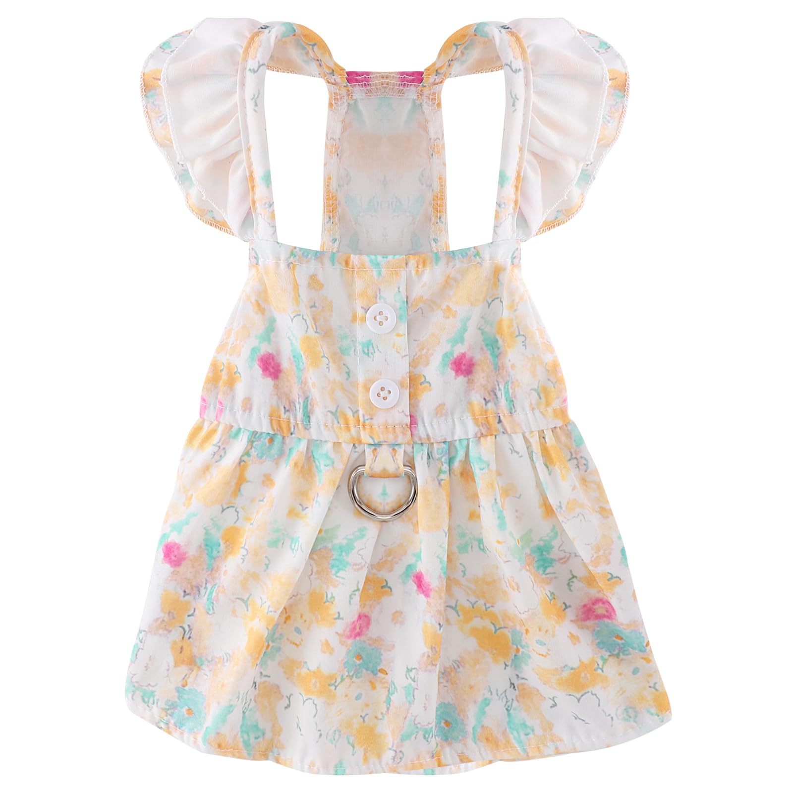 Dog Dress Harness Summer Floral Dog Dresses for Small Dogs Girl Puppy Dresses with D-Ring Pet Cat Dog Clothes Outfit Apparel(Yellow,Medium)