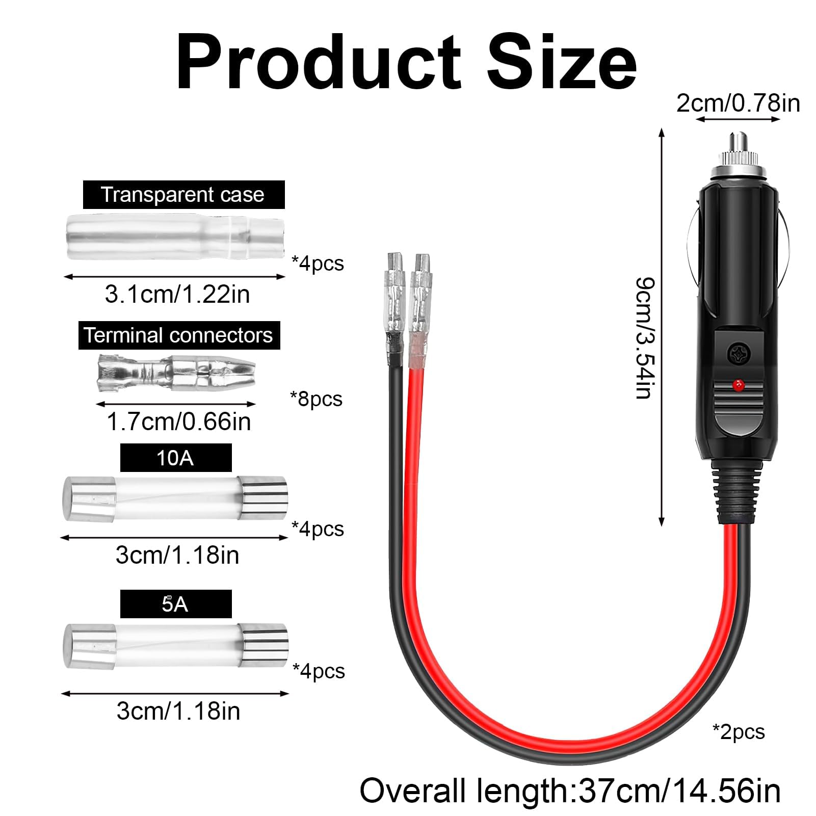 2Pz Encendedor de Cigarrillos Plug, Cable Conector Macho para Mechero de Coche de 12V-24V Enchufe de Mechero con Fusible Enchufe del Encendedor para Refrigeradores de Camiones, Reproductores de DVD