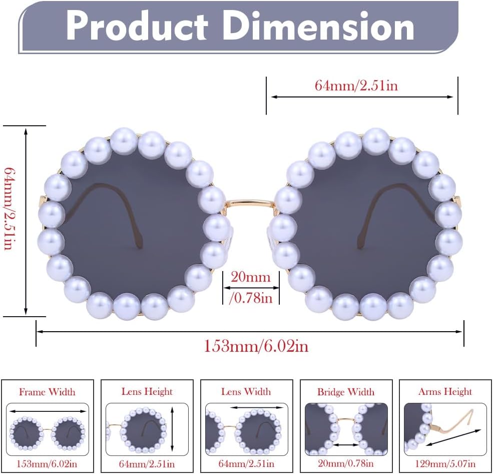 Woeoe Pearl Round Sunglasses Circle Sun Glasses for Women White Trendy Eye Glasses Classic Shades Vintage Men Bling Party Sunglasses Eyewear - Image 2