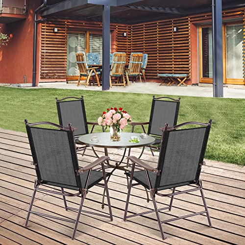 Tangkula Set Of 2 Patio Folding Dining Chairs, Outdoor Sling Lawn Chairs With Armrests, Steel Frame thumb #8
