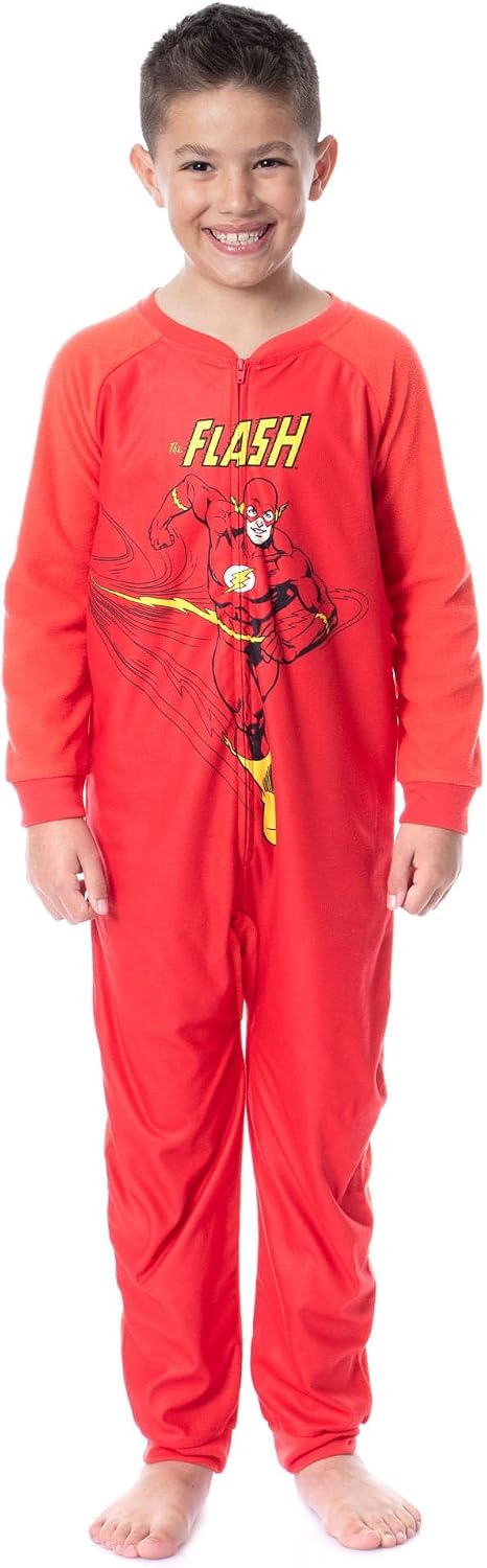 INTIMO DC Boys' Classic The Flash One-Piece Front Zipper Union Suit Footless Sleep Pajama
