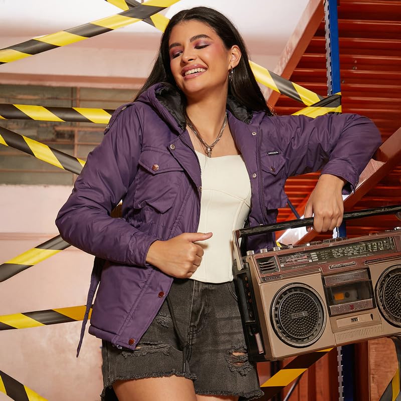 Image of Campus Sutra Women's Fleece-Lined Biker Jacket For Casual Wear | Spread Collar | Long Sleeve | Zipper Closure | Jacket Crafted With Comfort Fit For Everyday Wear