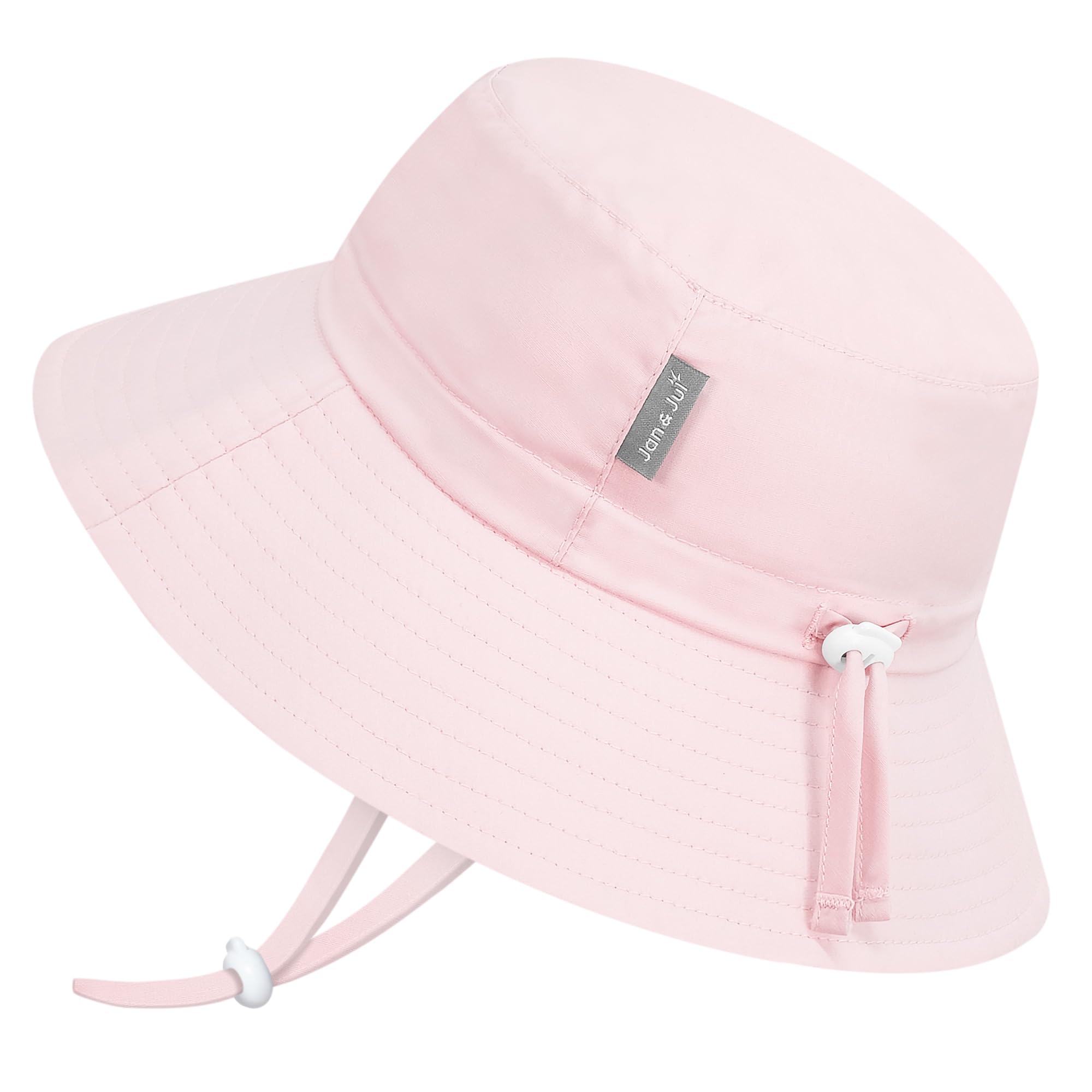 JAN & JUL Girls' Cotton Bucket Hat, Size Adjustable Sun-Hat with Chin Strap for Babies (S: 0-6 Months, Soft Pink)